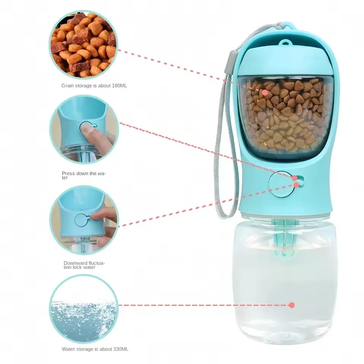 Portable Pet Water Bottle with Storage Container for Dog and Cat Feeding Water Travel Supplies