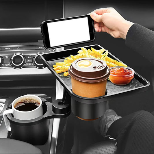 360° Adjustable Car Cup Holder Expander – Multi-Function Drink Holder with Snack Tray & Food Table