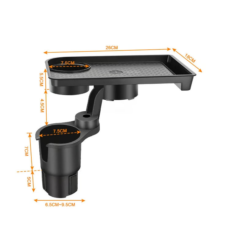 360° Adjustable Car Cup Holder Expander – Multi-Function Drink Holder with Snack Tray & Food Table