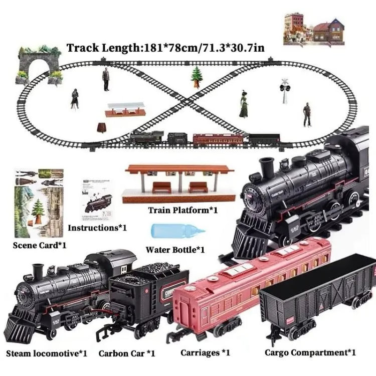 Electric Railway Train Set – Steam Locomotive with Smoke, Light & Sound
